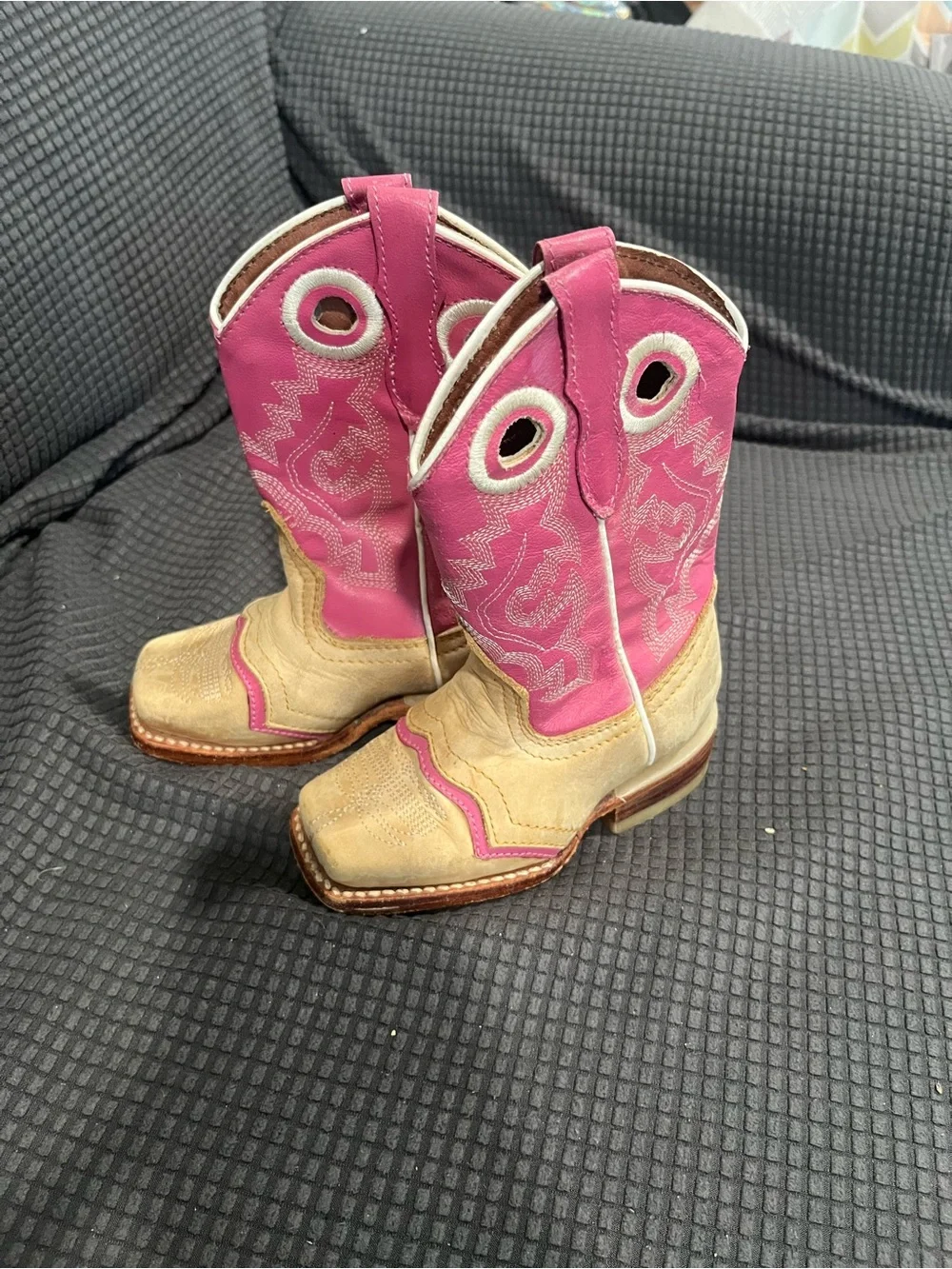 Girls Pink and Tan Western Pull-On Cowboy Boots
